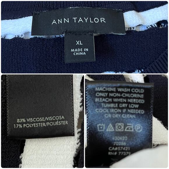 Ann Taylor Blue White Viscose Blend Eyelet Cardigan Size XL Office Nautical - Picture 11 of 11